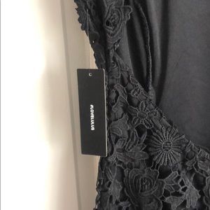 black lace open back dress